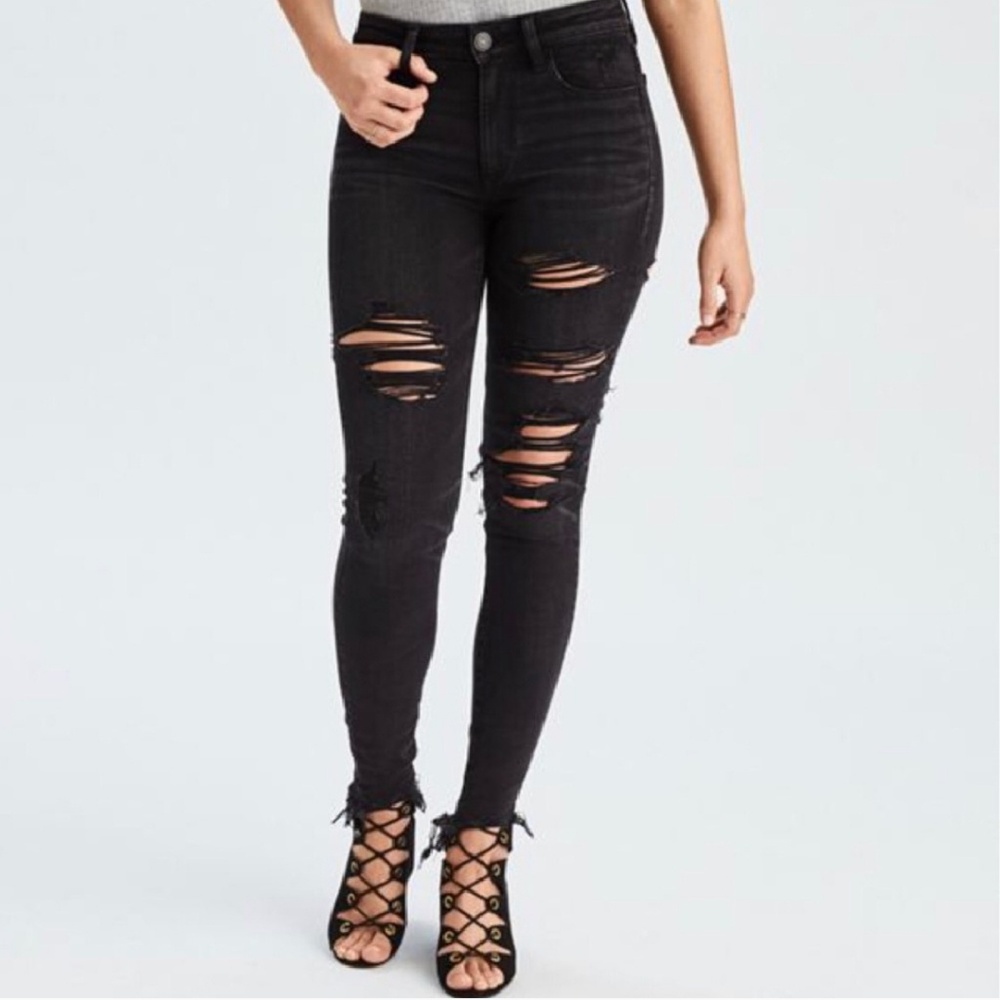 NWT AE Demin X High-Waisted Jeggings Black